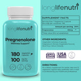 LongLifeNutri Pregnenolone 100mg bottle side view