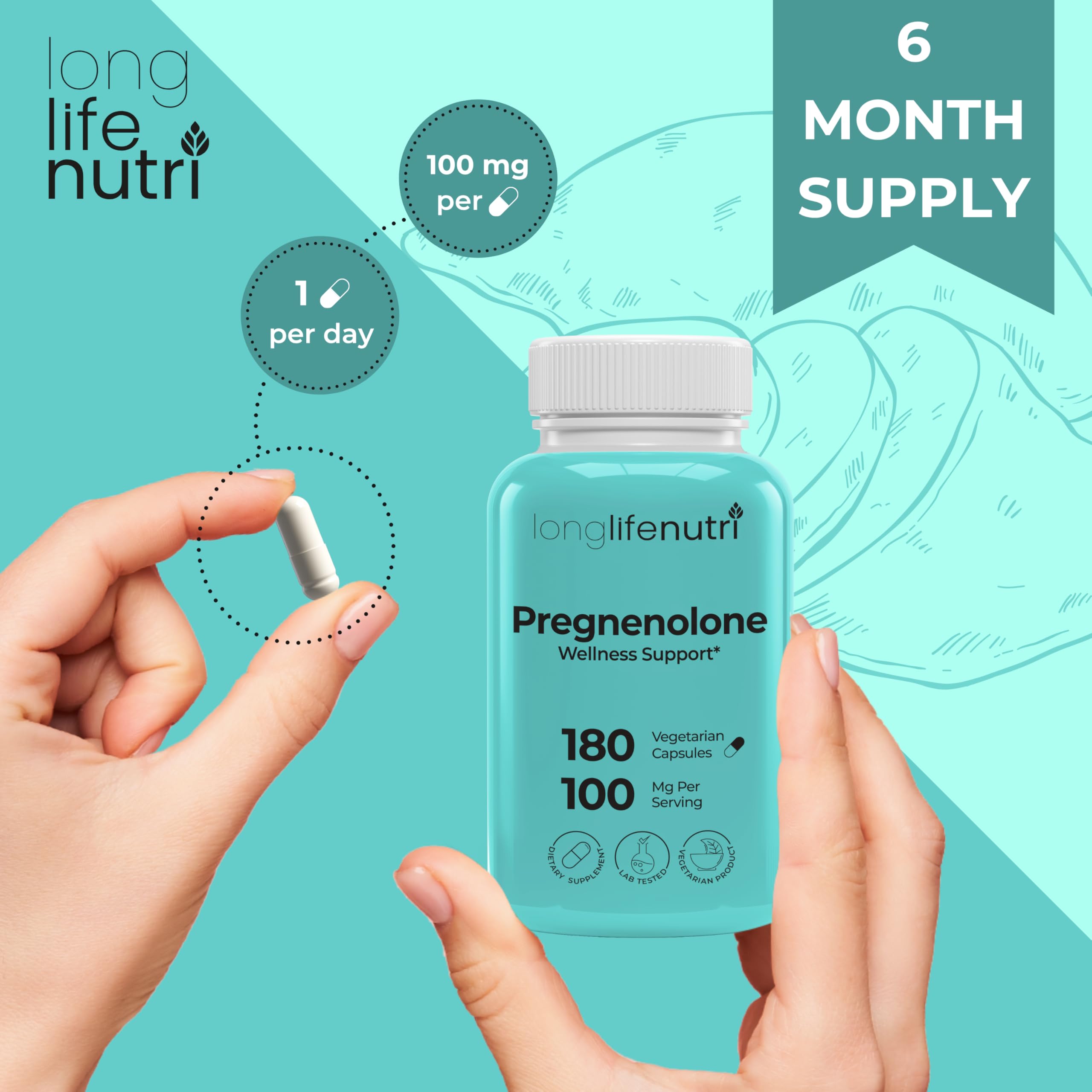 LongLifeNutri Pregnenolone 100mg ingredients list