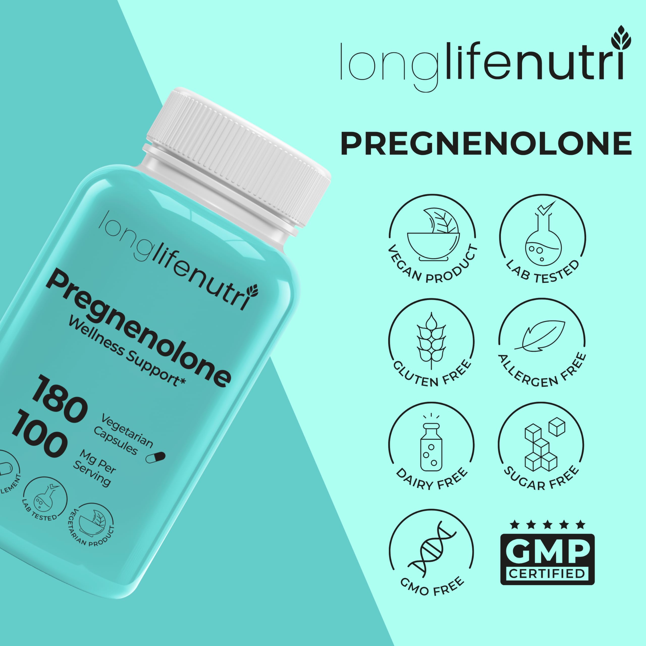 LongLifeNutri Pregnenolone 100mg packaging details
