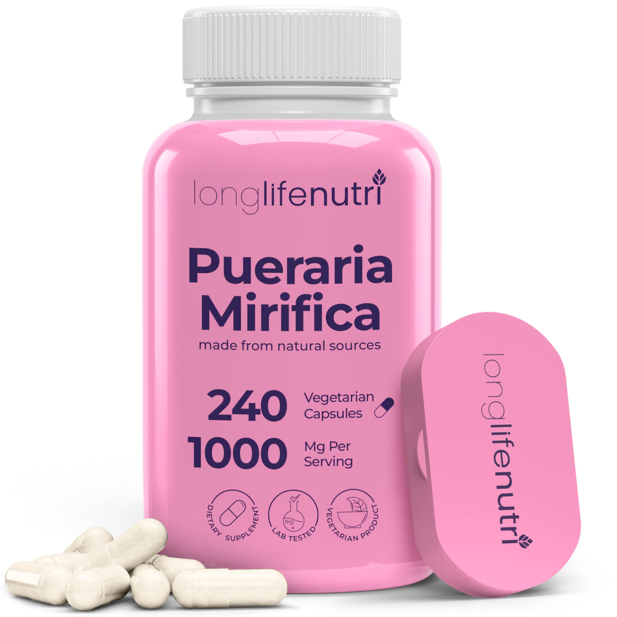 LongLifeNutri Pueraria Mirifica 1000 mg vegetarian capsules front view