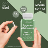LongLifeNutri Pygeum Supplement capsules in hand
