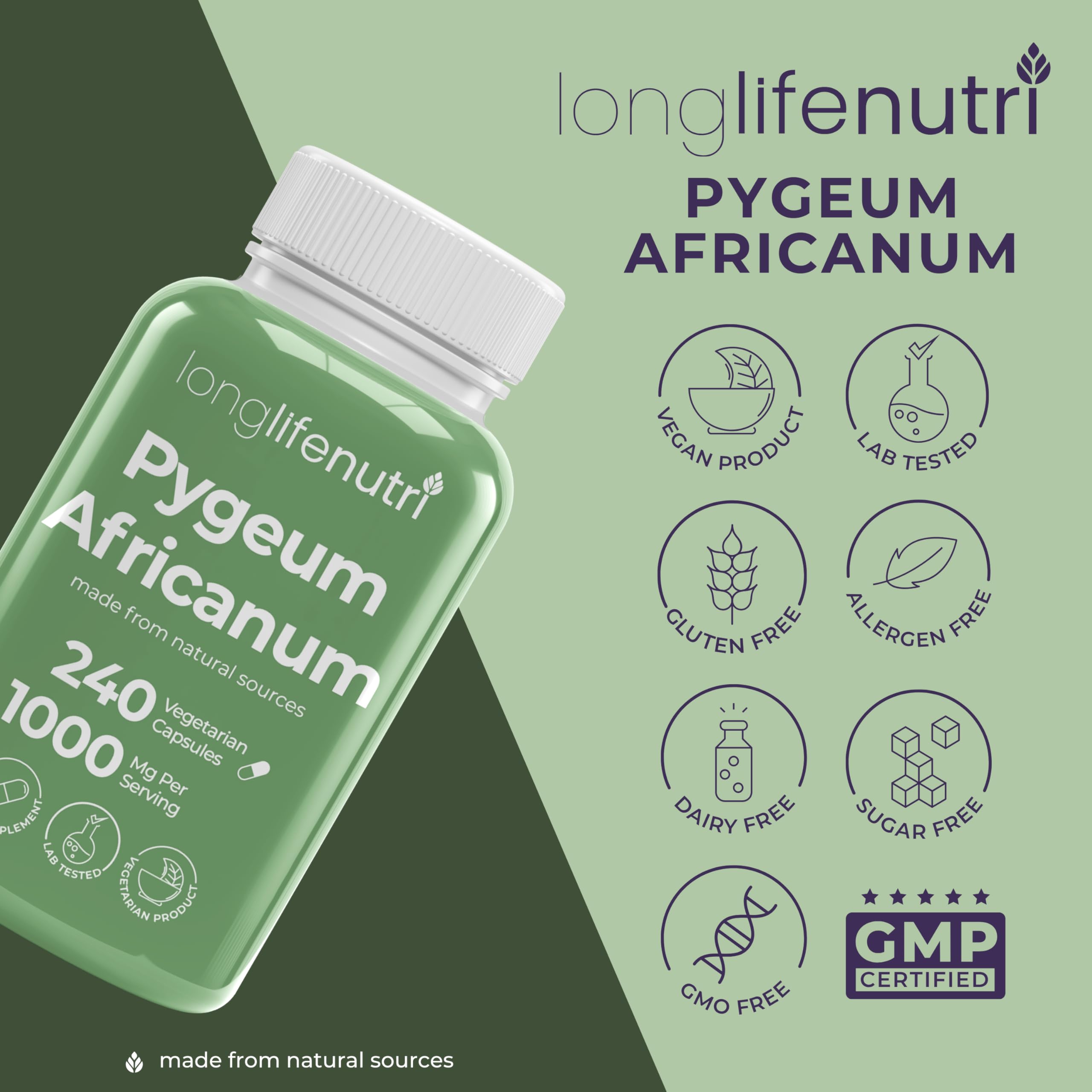 LongLifeNutri Pygeum Supplement with measuring spoon