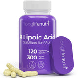 LongLifeNutri R-Alpha Lipoic Acid 300mg 120 capsules front view