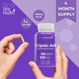 LongLifeNutri R-Alpha Lipoic Acid 300mg vegetarian capsule close-up