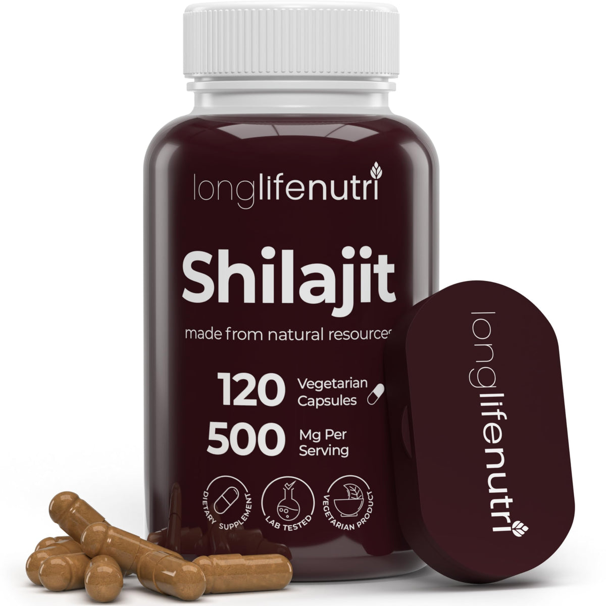 LongLifeNutri Shilajit Capsules 500mg front view