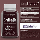 LongLifeNutri Shilajit Capsules 500mg side view
