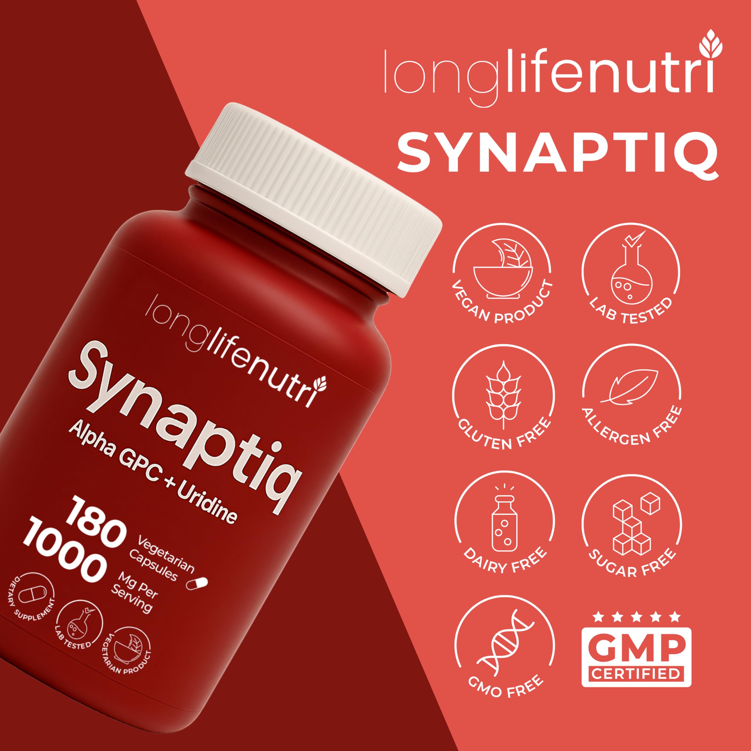 LongLifeNutri Synaptiq 1000mg Choline Supplement capsule close-up