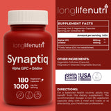 LongLifeNutri Synaptiq 1000mg Choline Supplement side view showing capsule details