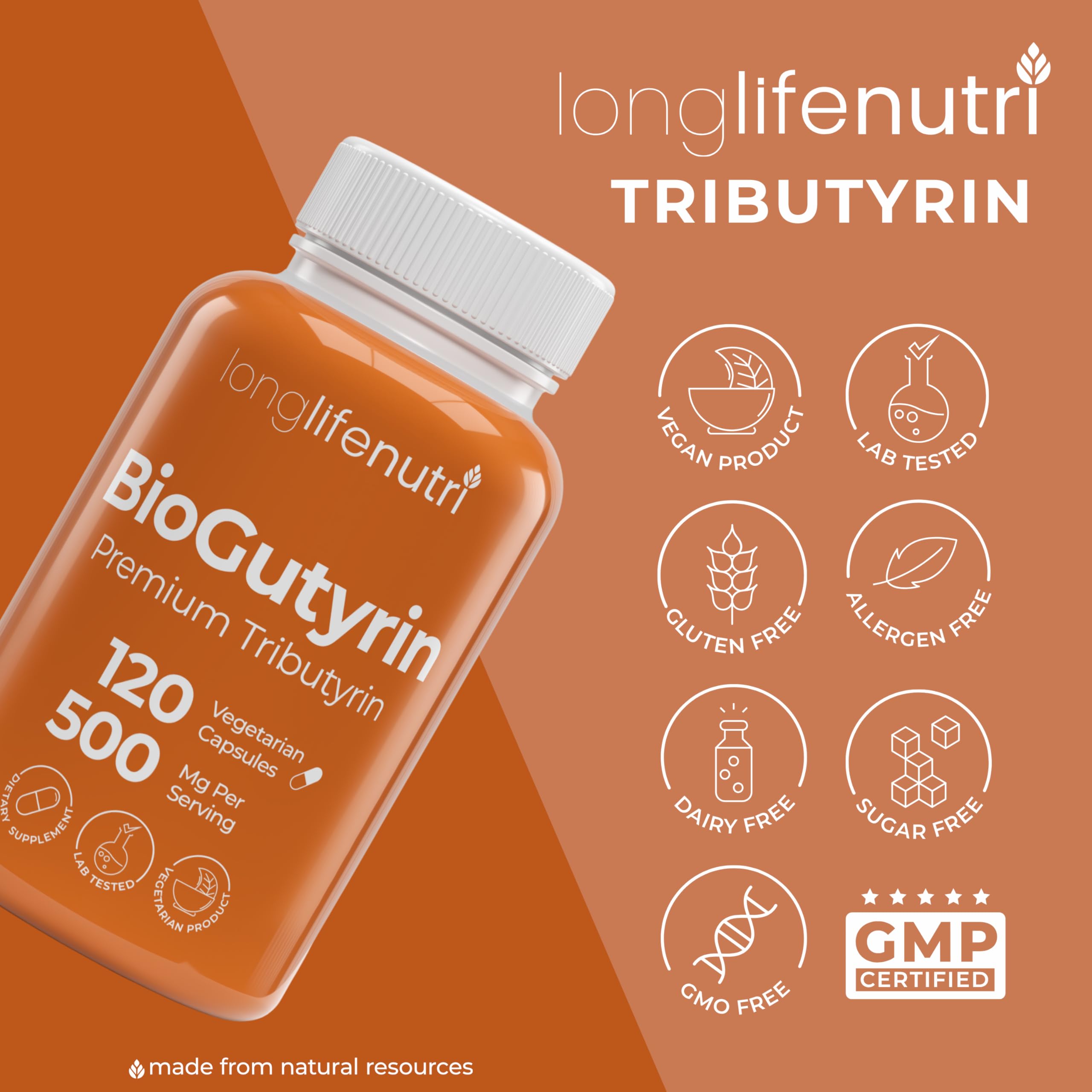 LongLifeNutri Tributyrin Capsules 500mg in a hand