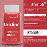 LongLifeNutri Uridine Monophosphate 300mg bottle side view