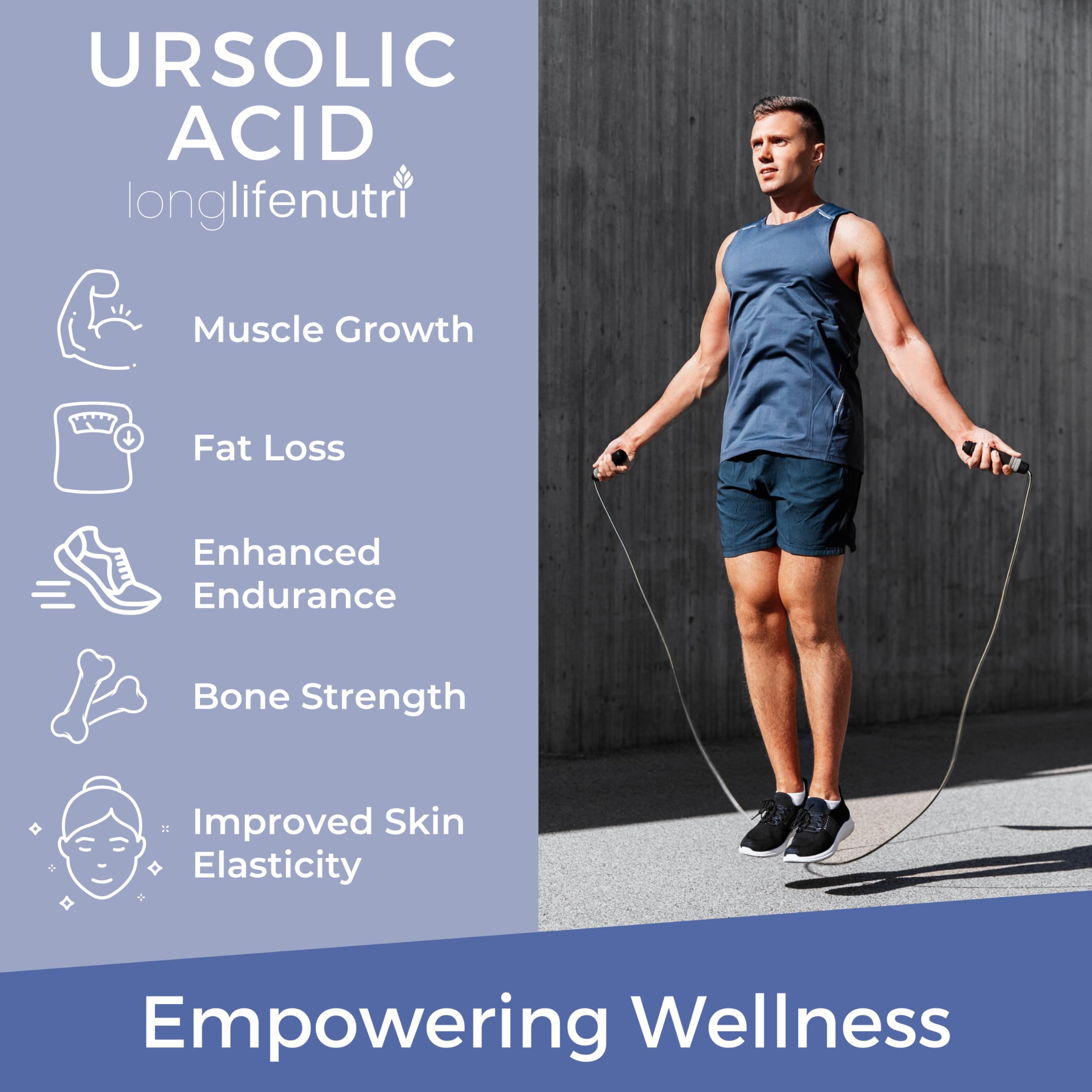 LongLifeNutri Ursolic Acid capsules with premium pill organizer