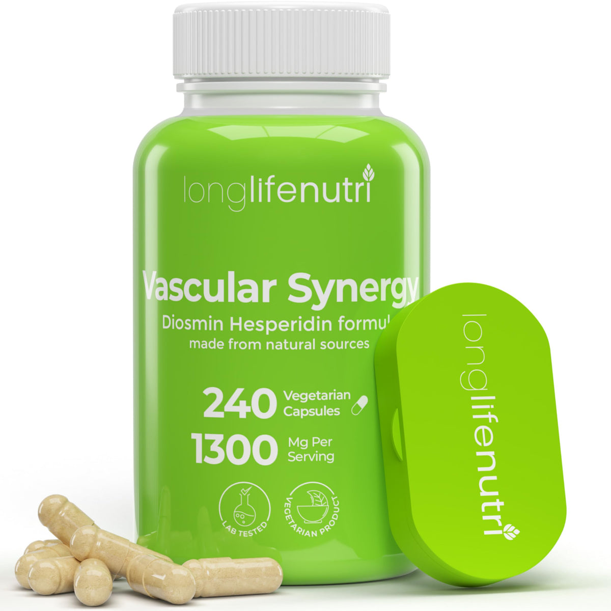 LongLifeNutri Vascular Synergy Complex 240 vegetarian capsules front view