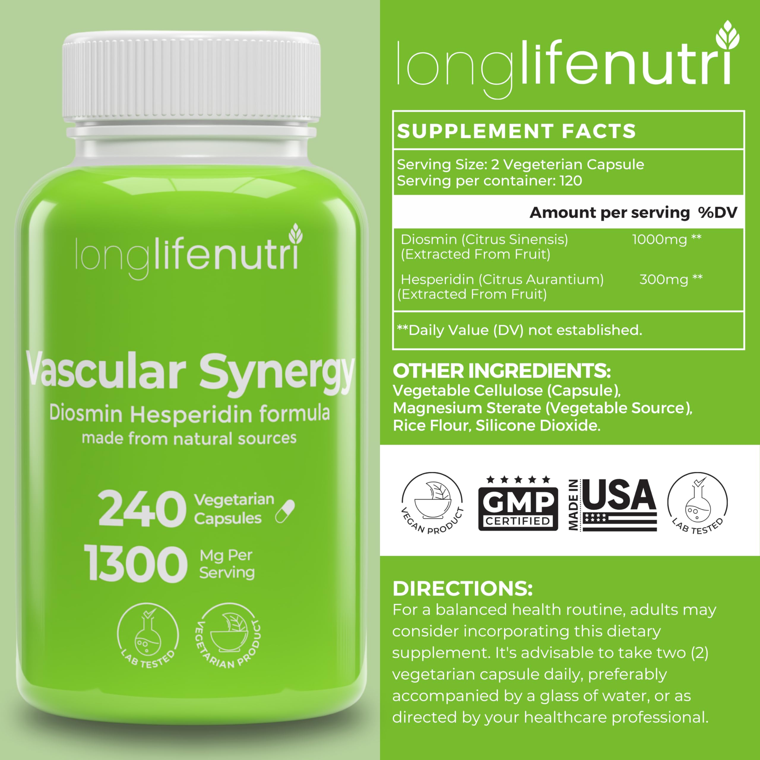 LongLifeNutri Vascular Synergy Complex bottle side view