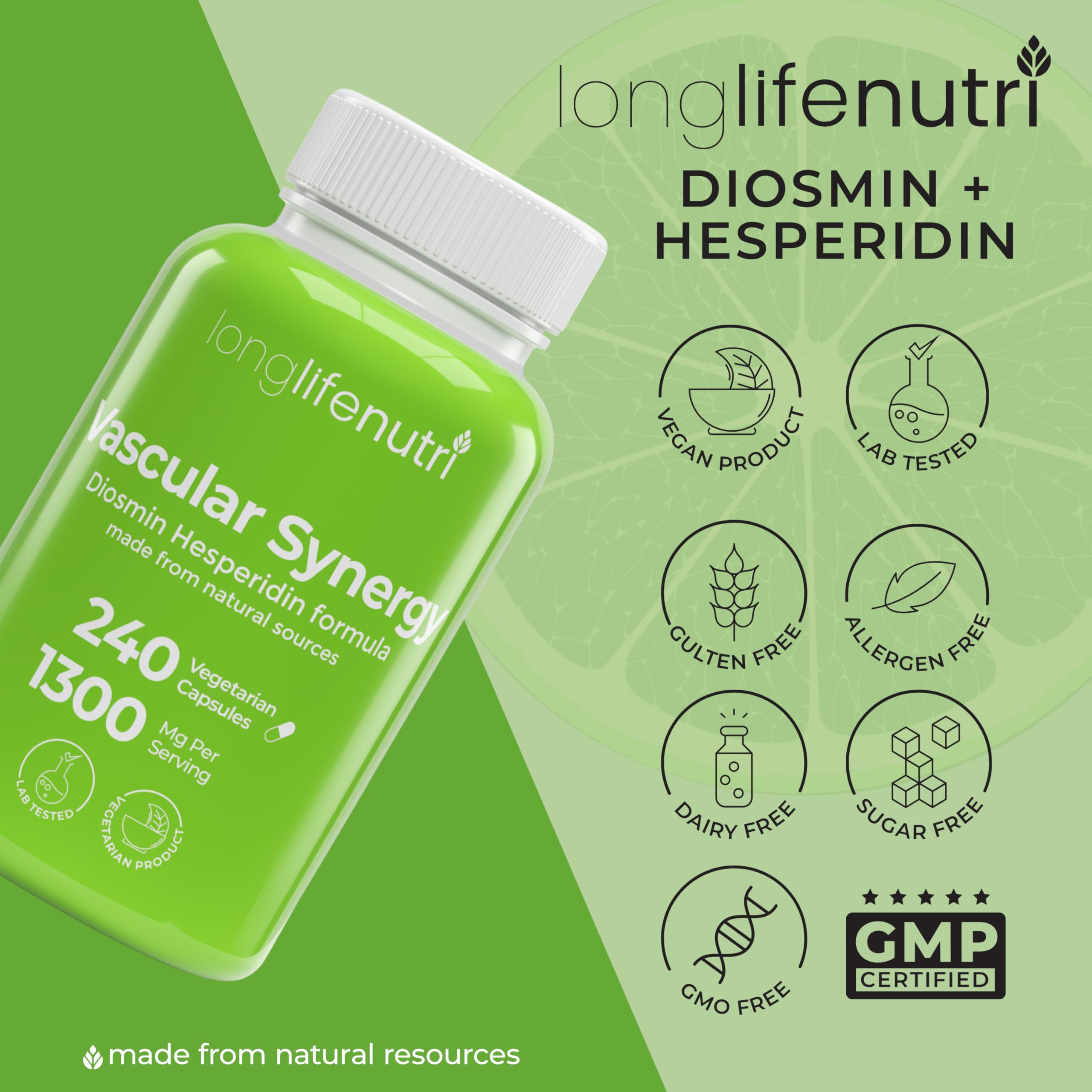 LongLifeNutri Vascular Synergy Complex bottle with measuring spoon