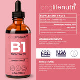 LongLifeNutri Vitamin B1 liquid drops bottle side view