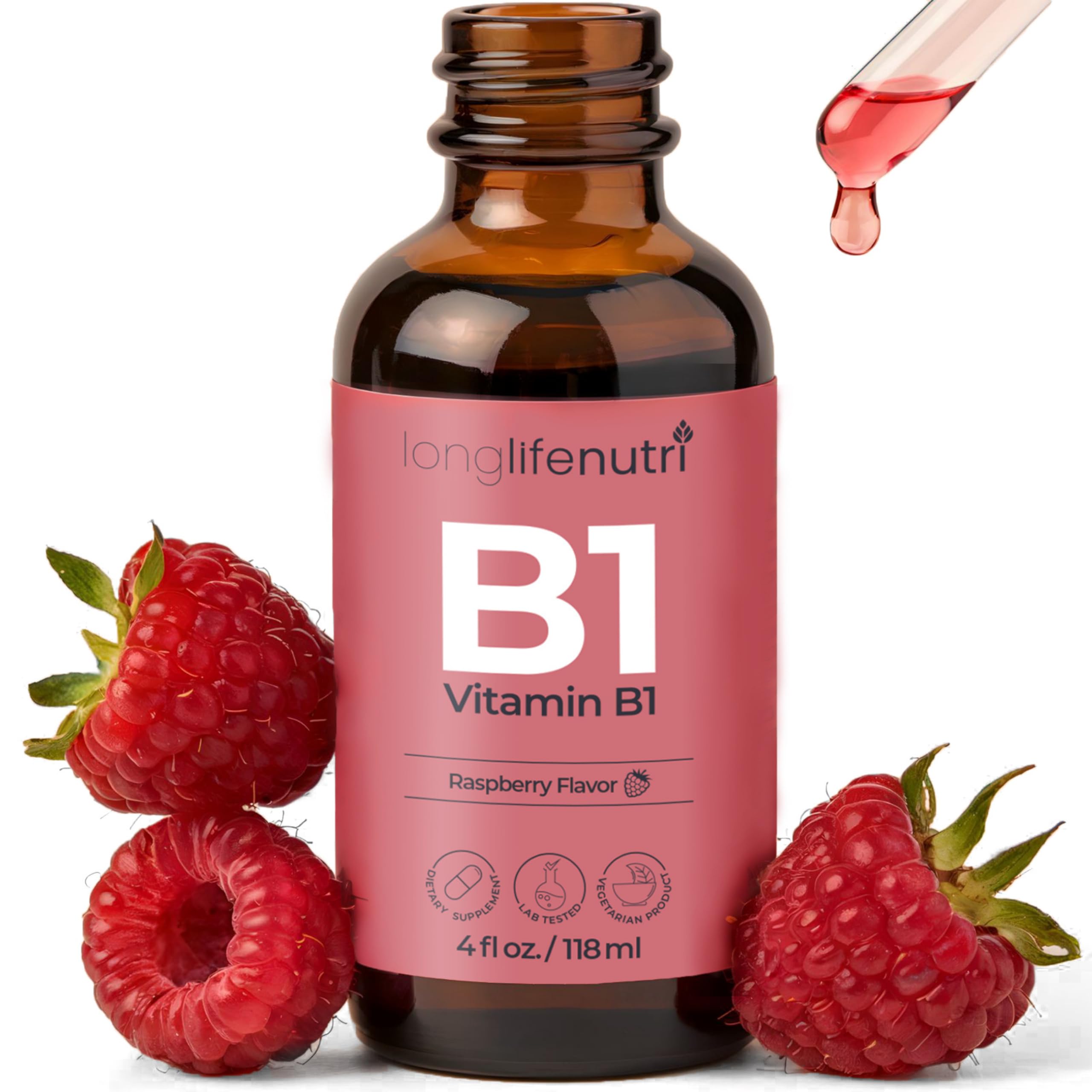 LongLifeNutri Vitamin B1 liquid drops front view 4 FL OZ