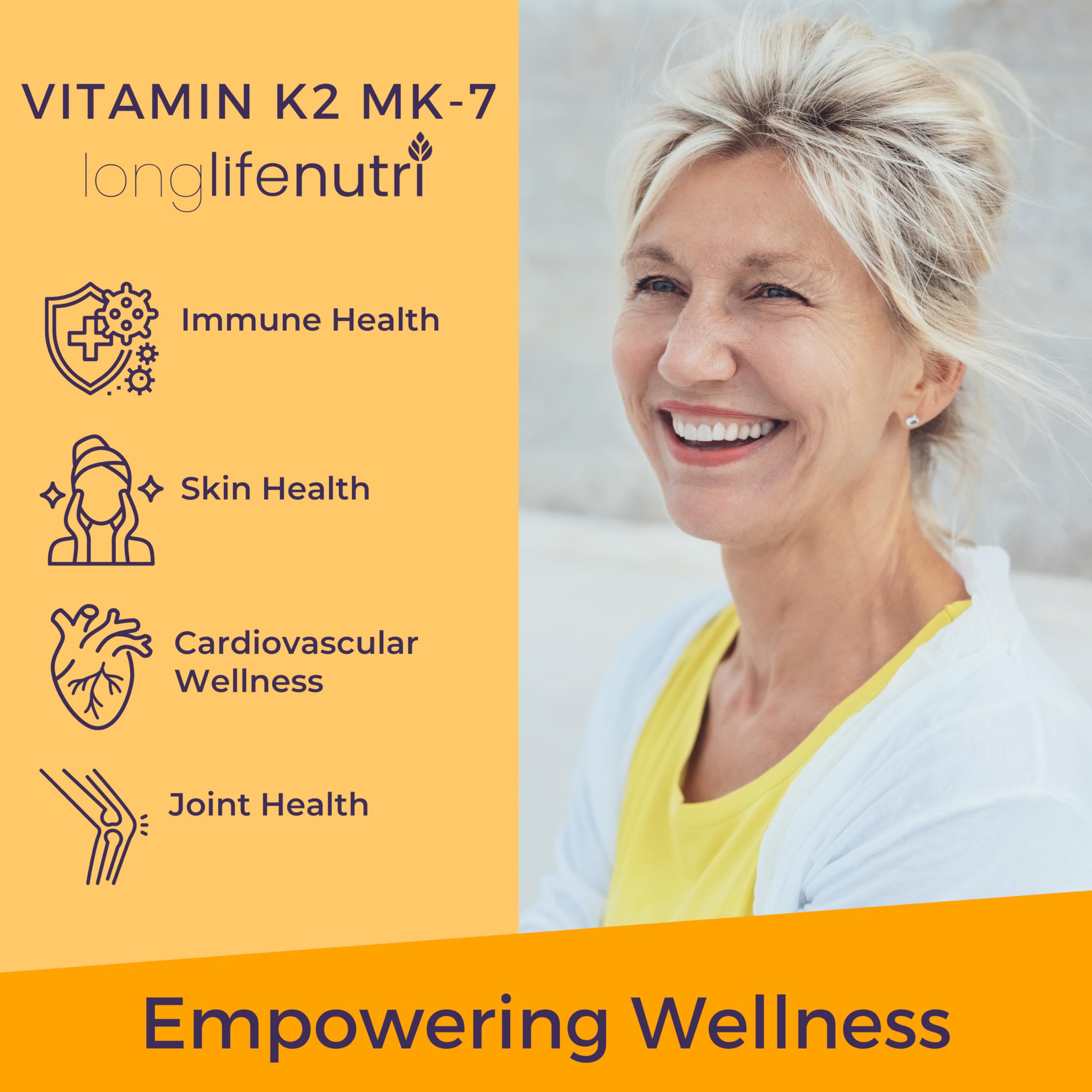 LongLifeNutri Vitamin K2 MK-7 capsules back label showing ingredients