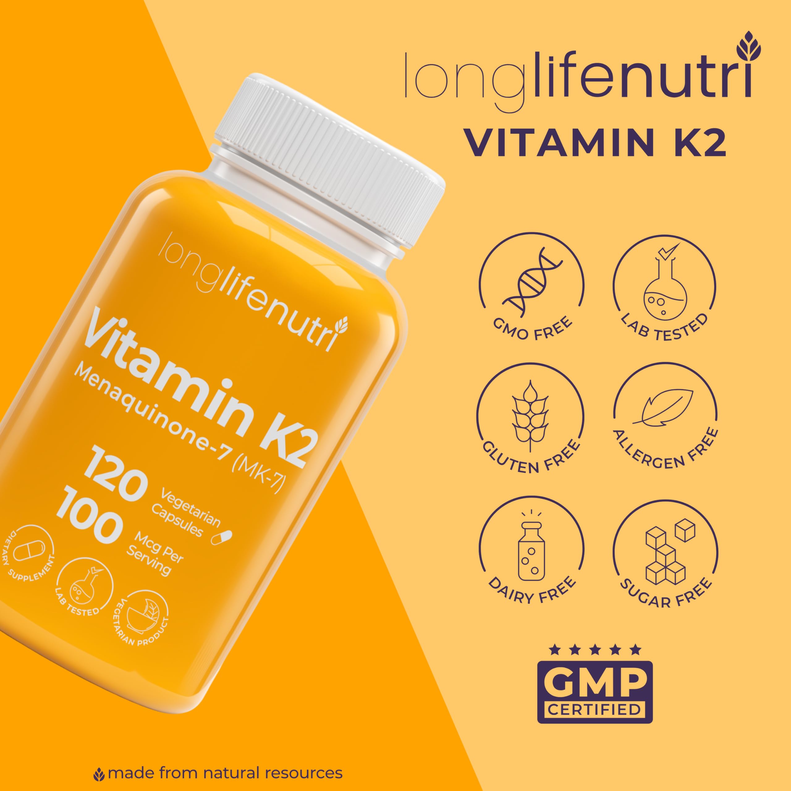 LongLifeNutri Vitamin K2 MK-7 capsules with a measuring spoon