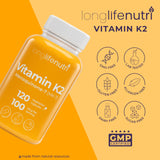 LongLifeNutri Vitamin K2 MK-7 capsules with a measuring spoon