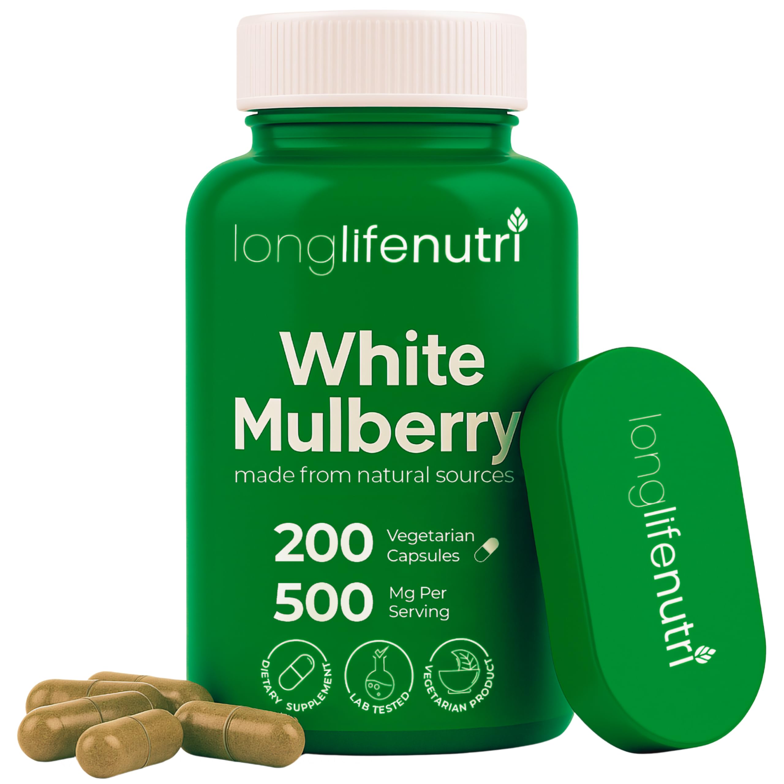 LongLifeNutri White Mulberry Leaf Extract 500mg capsules front view