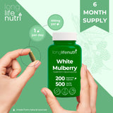 LongLifeNutri White Mulberry Leaf Extract capsules with a pill organizer