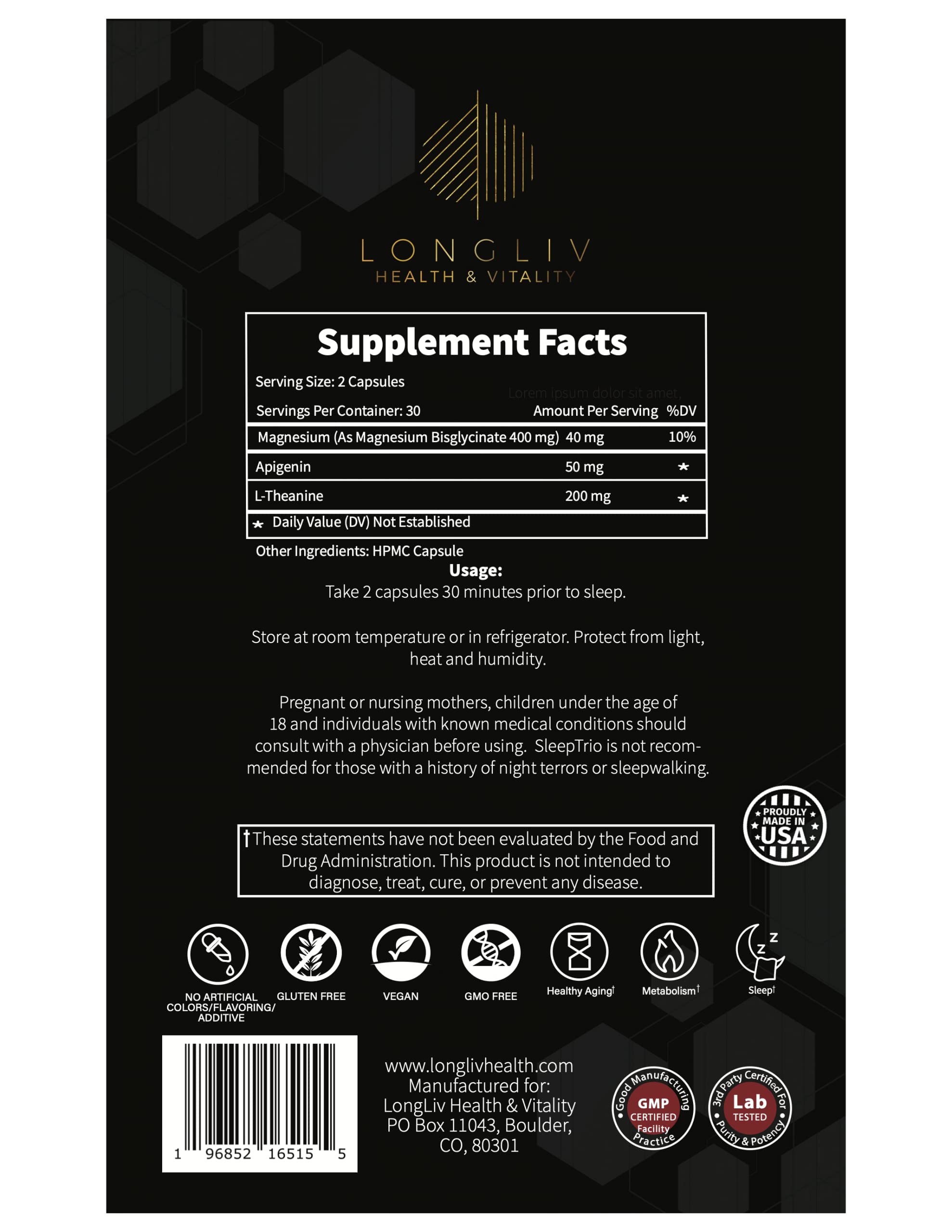 LongLiv Health and Vitality Magnesium Bis-Glycinate Supplement with a glass of water