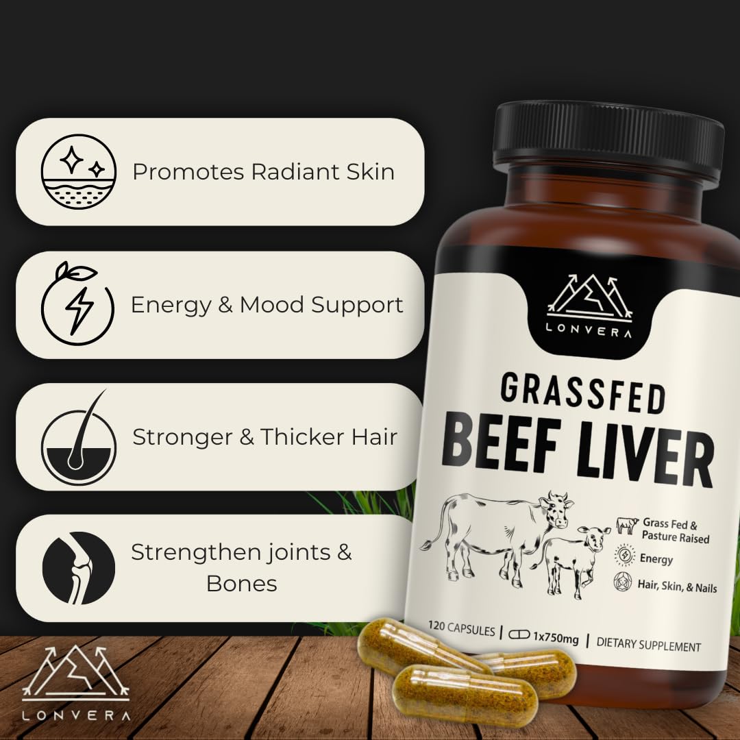 Lonvera Grass Fed Beef Liver Capsules lifestyle scene with natural elements
