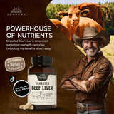 Lonvera Grass Fed Beef Liver Capsules on a wooden table