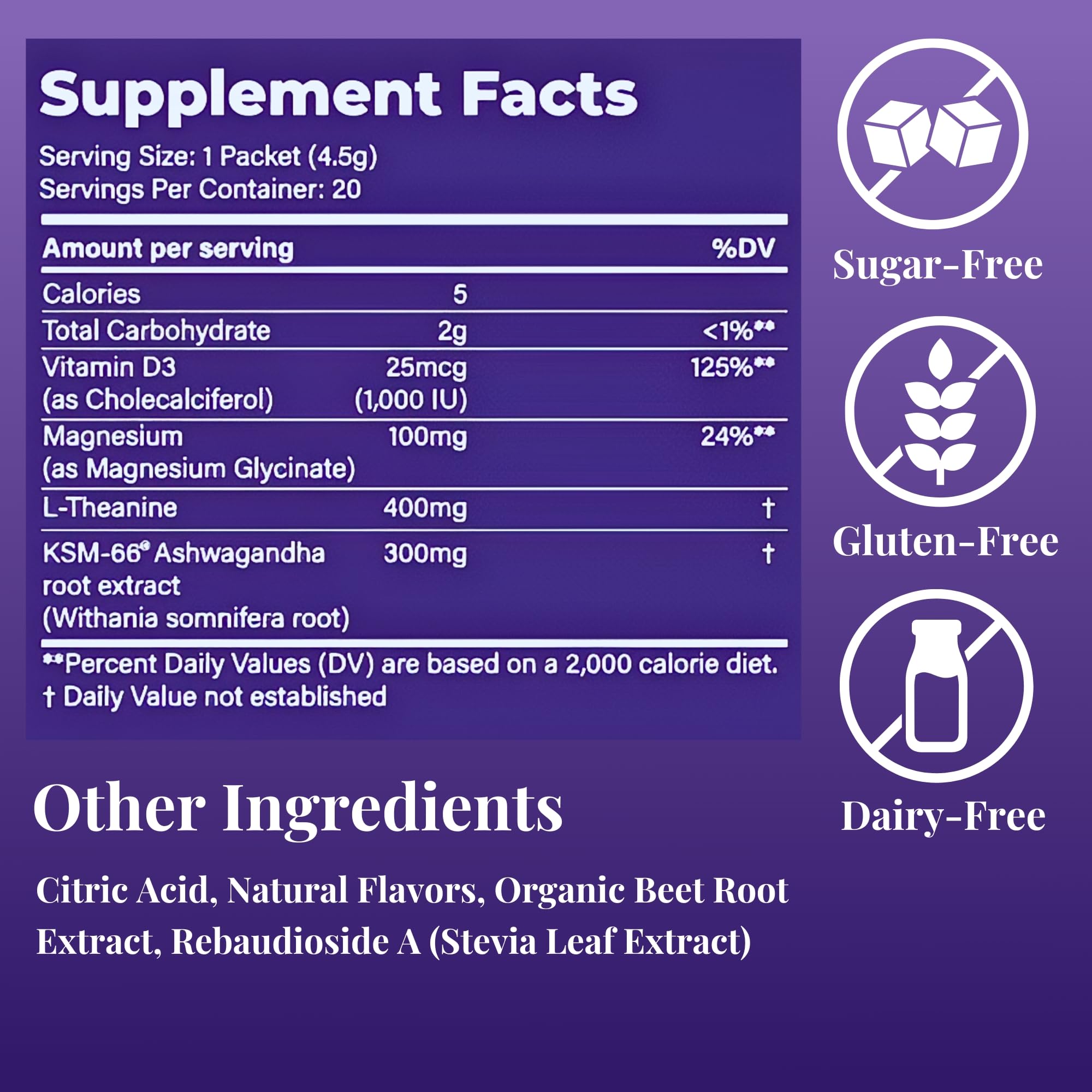 Loom Calming Drink Mix 105g back view with ingredient list