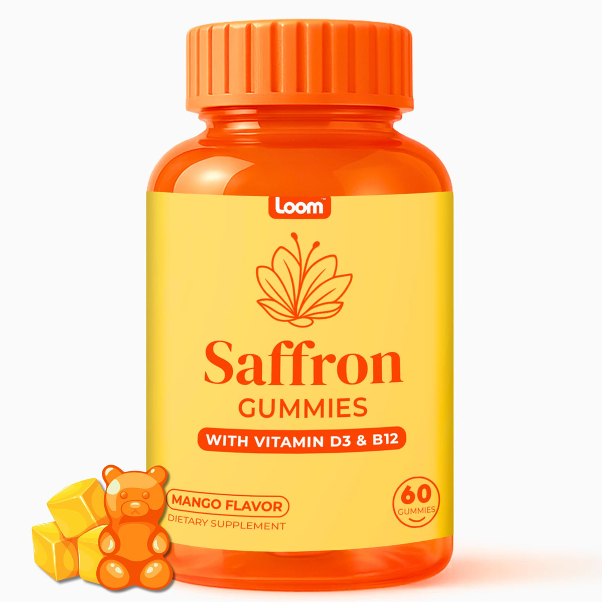 Loom Herbal Supplement Gummies front view with tropical mango flavour