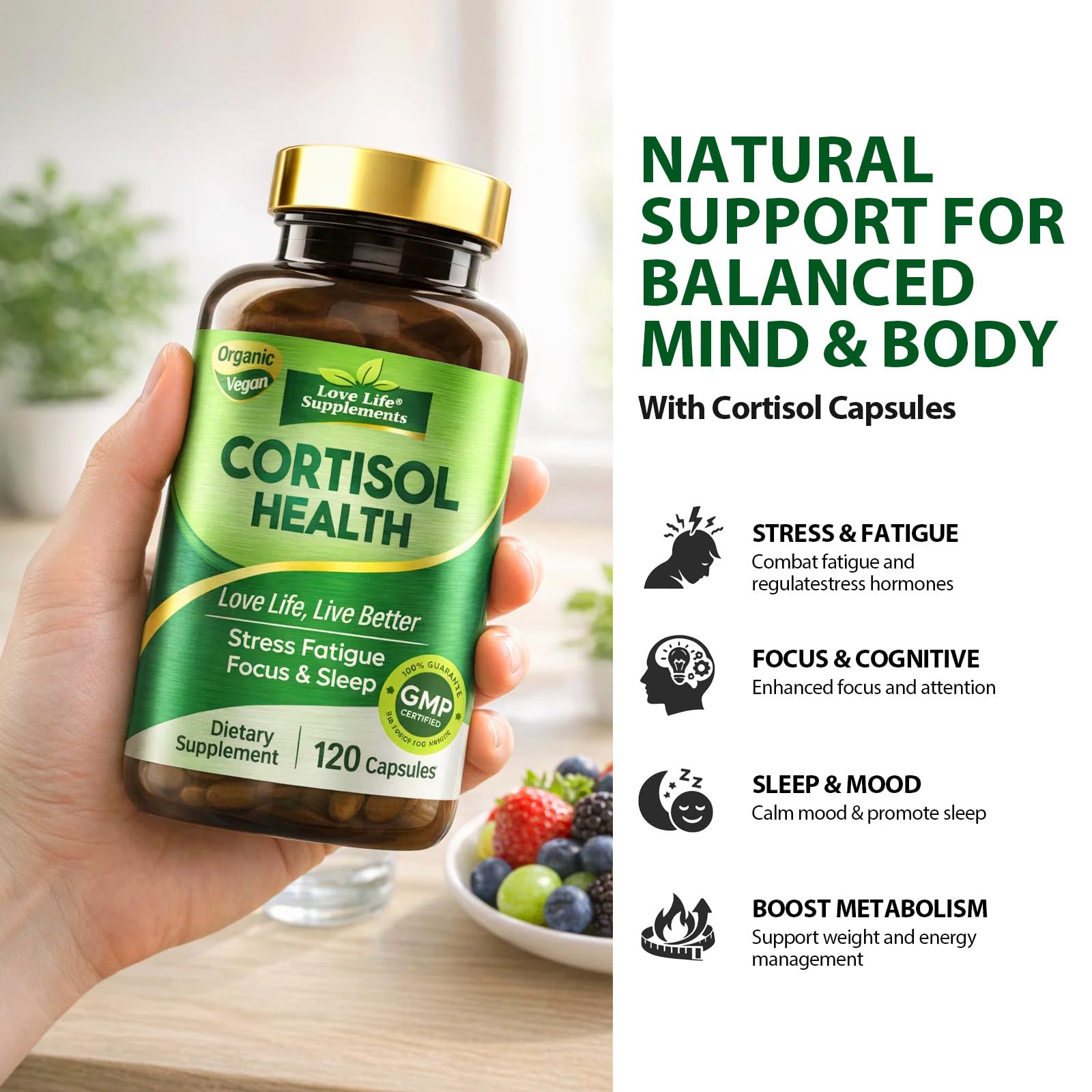 Love Life Supplements Ashwagandha Capsules opened bottle