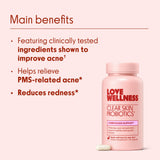 Love Wellness Clear Skin Probiotics 30 Capsules with packaging