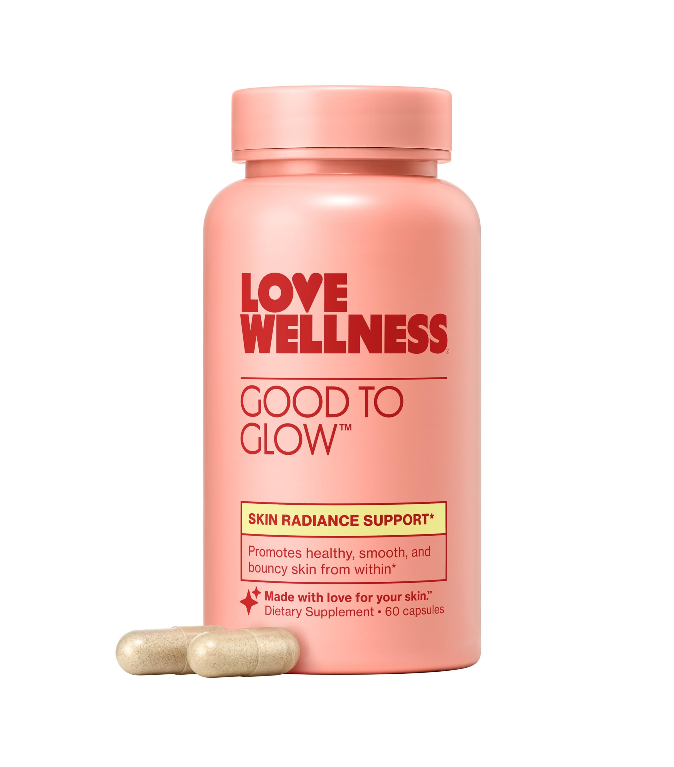 Love Wellness Good to Glow Collagen Supplement bottle front view
