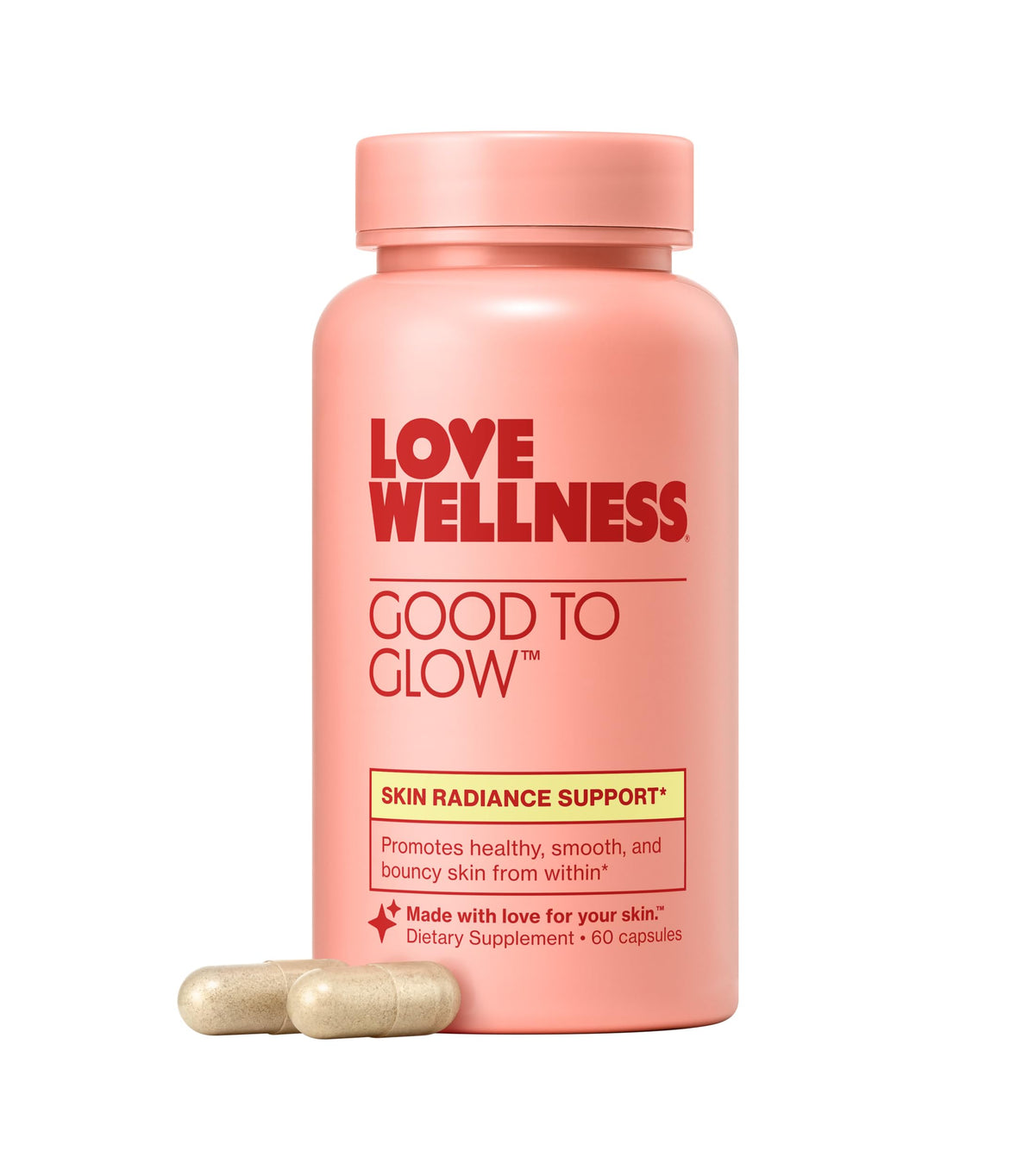 Love Wellness Good to Glow Collagen Supplement bottle front view
