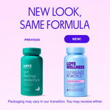 Love Wellness Gut Feelings Probiotic bottle side view