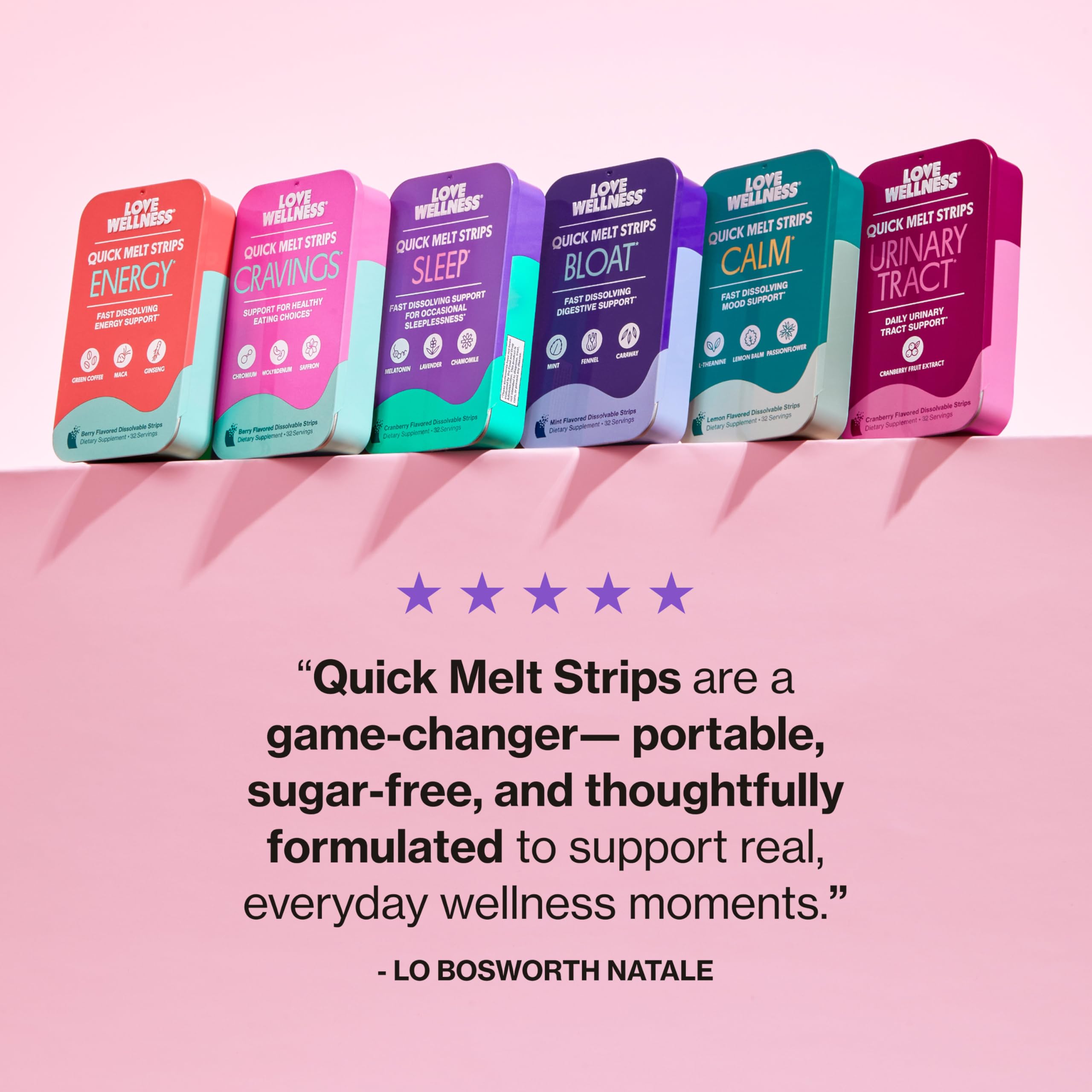 Love Wellness Quick Melt Sleep Strips in hand for size reference