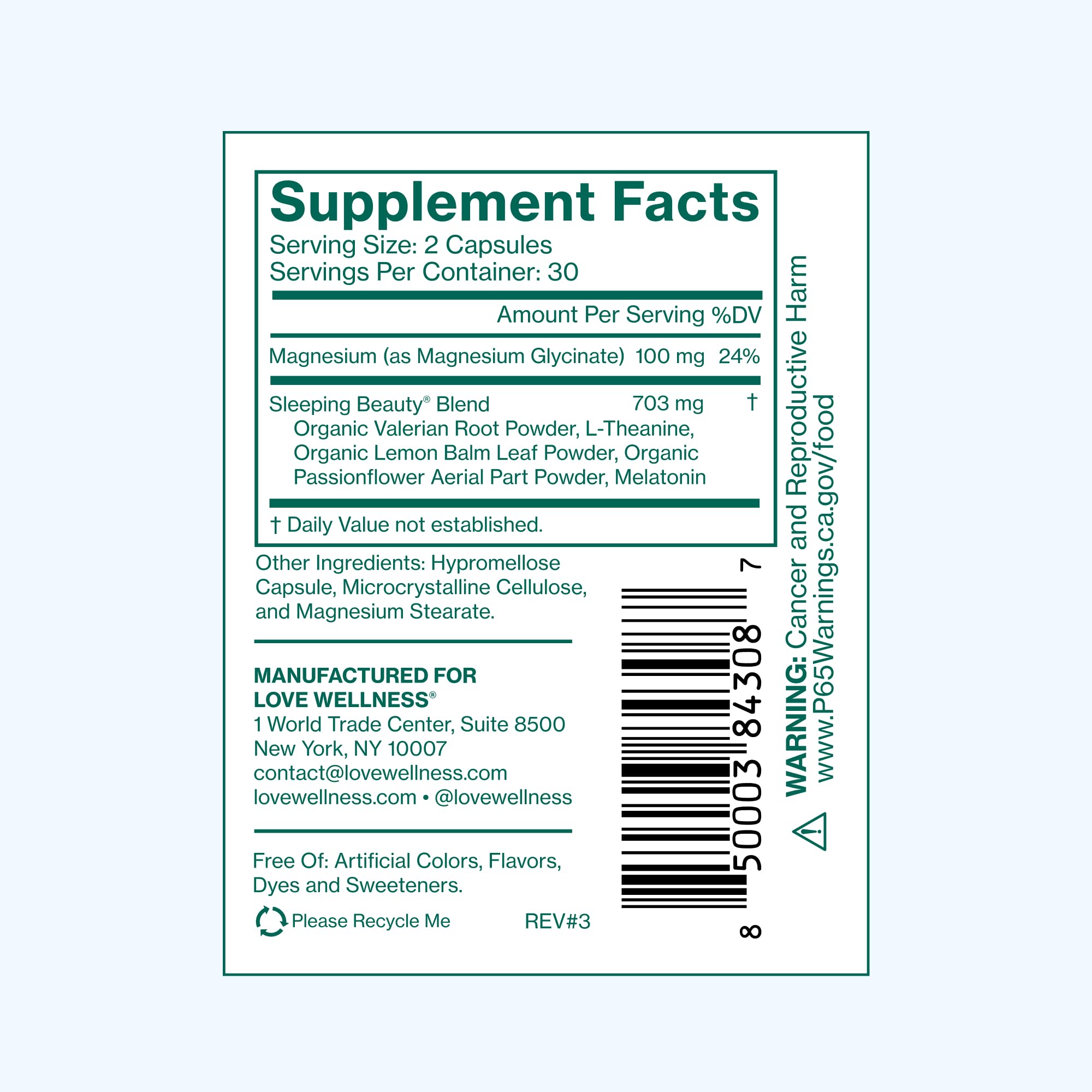 Love Wellness Sleeping Beauty supplement with a glass of water