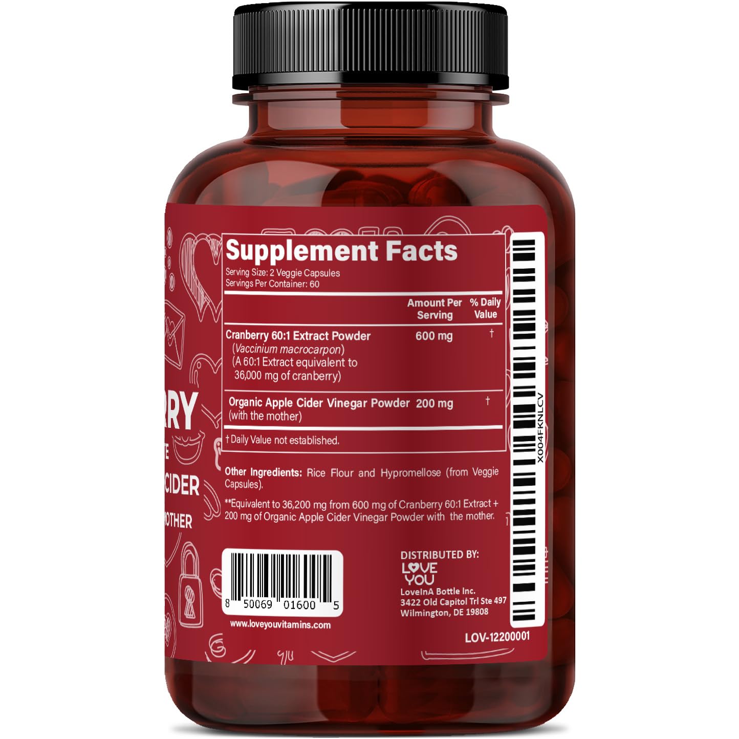 Love You Cranberry Extract with Apple Cider Vinegar bottle side view