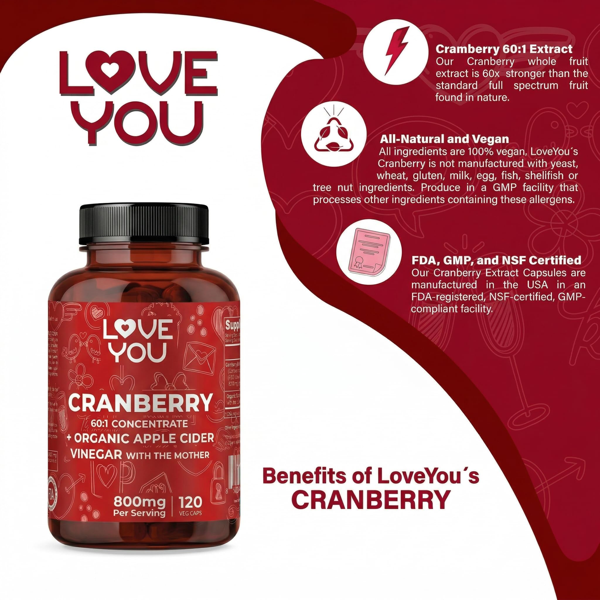 Love You Cranberry Extract with Apple Cider Vinegar label details