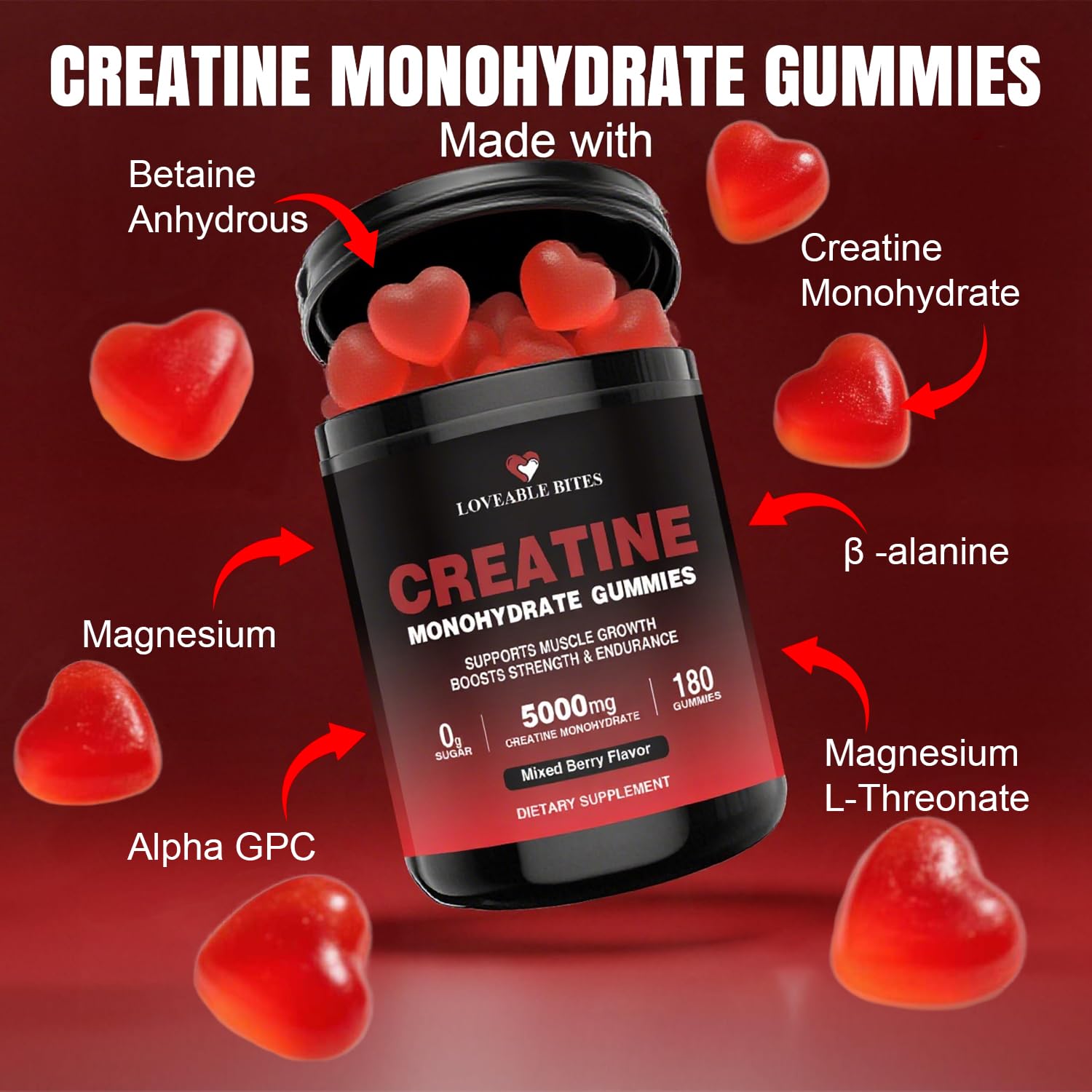 Loveable Bites Creatine Gummies bottle with label
