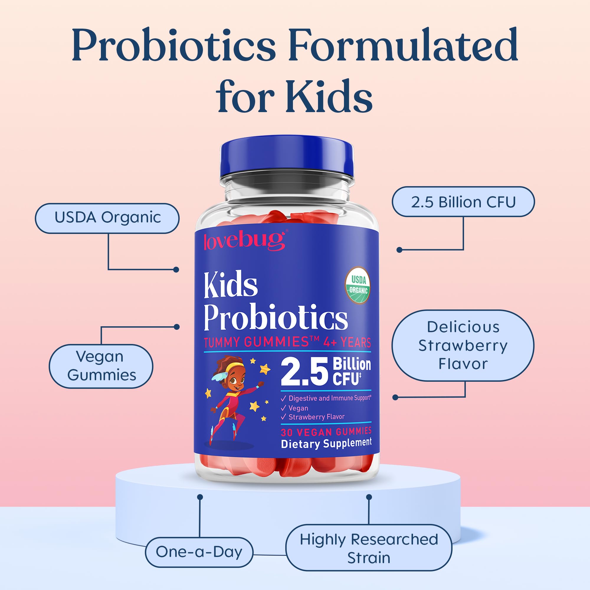 LOVEBUG Organic Strawberry Probiotic Gummies ingredients list