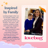 LOVEBUG Organic Strawberry Probiotic Gummies with fresh strawberries