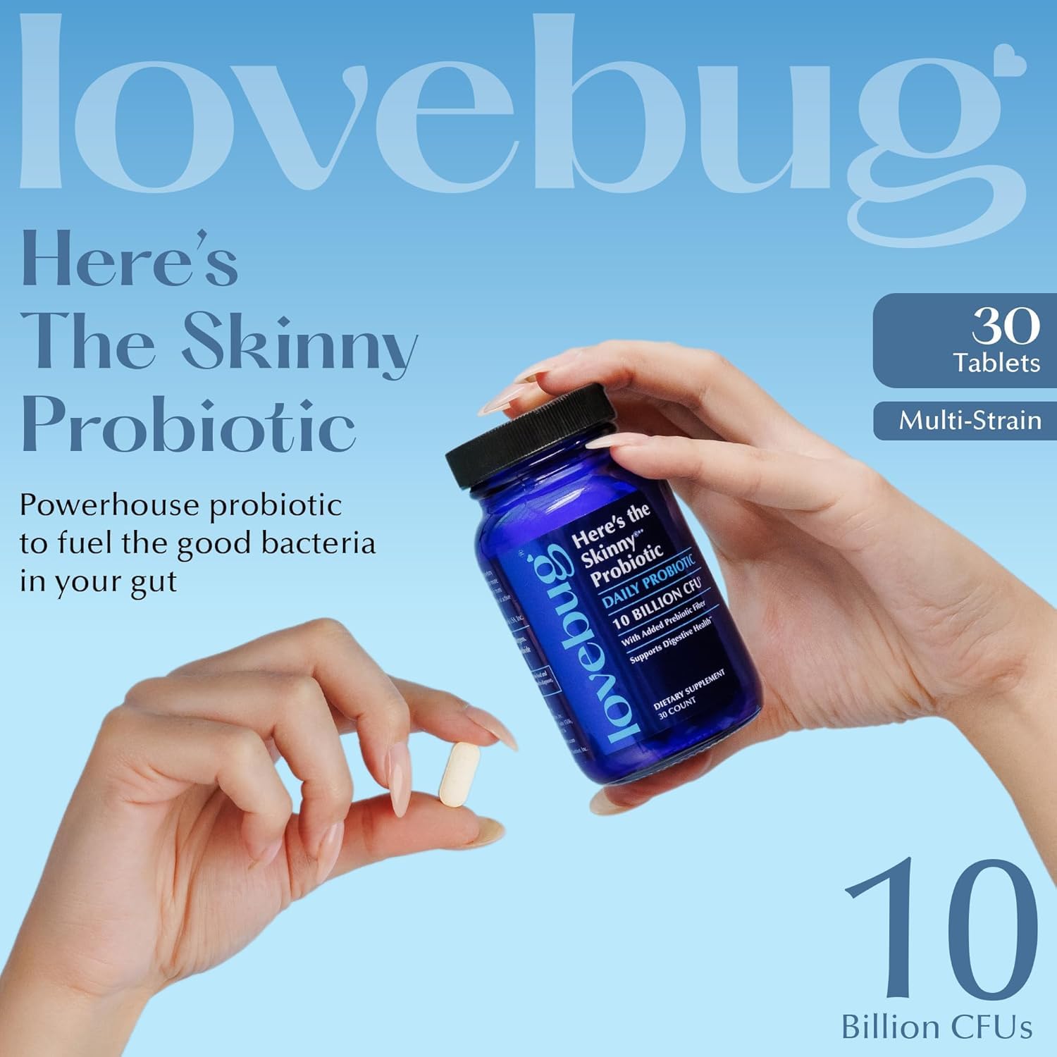 LOVEBUG Probiotic Capsules back view with ingredient list