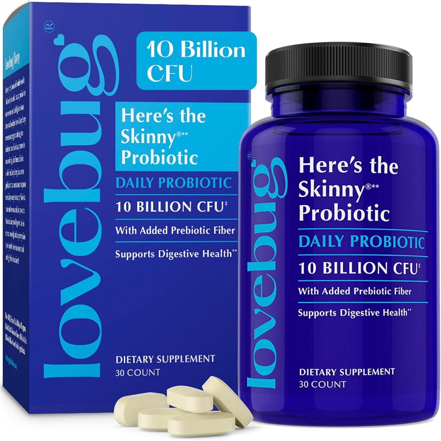 LOVEBUG Probiotic Capsules side view showing capsule details