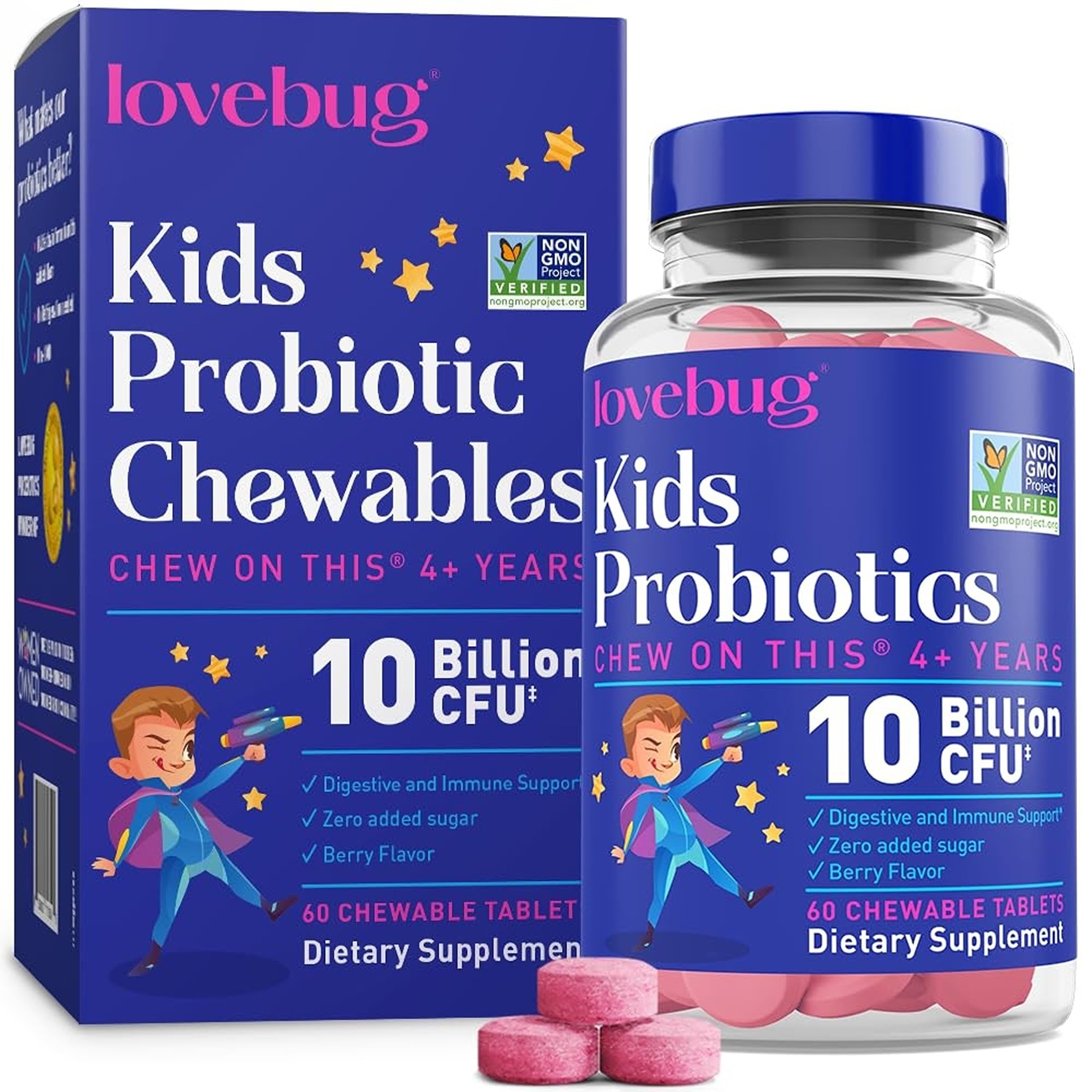 LOVEBUG Probiotic Chewables for Kids front view packaging