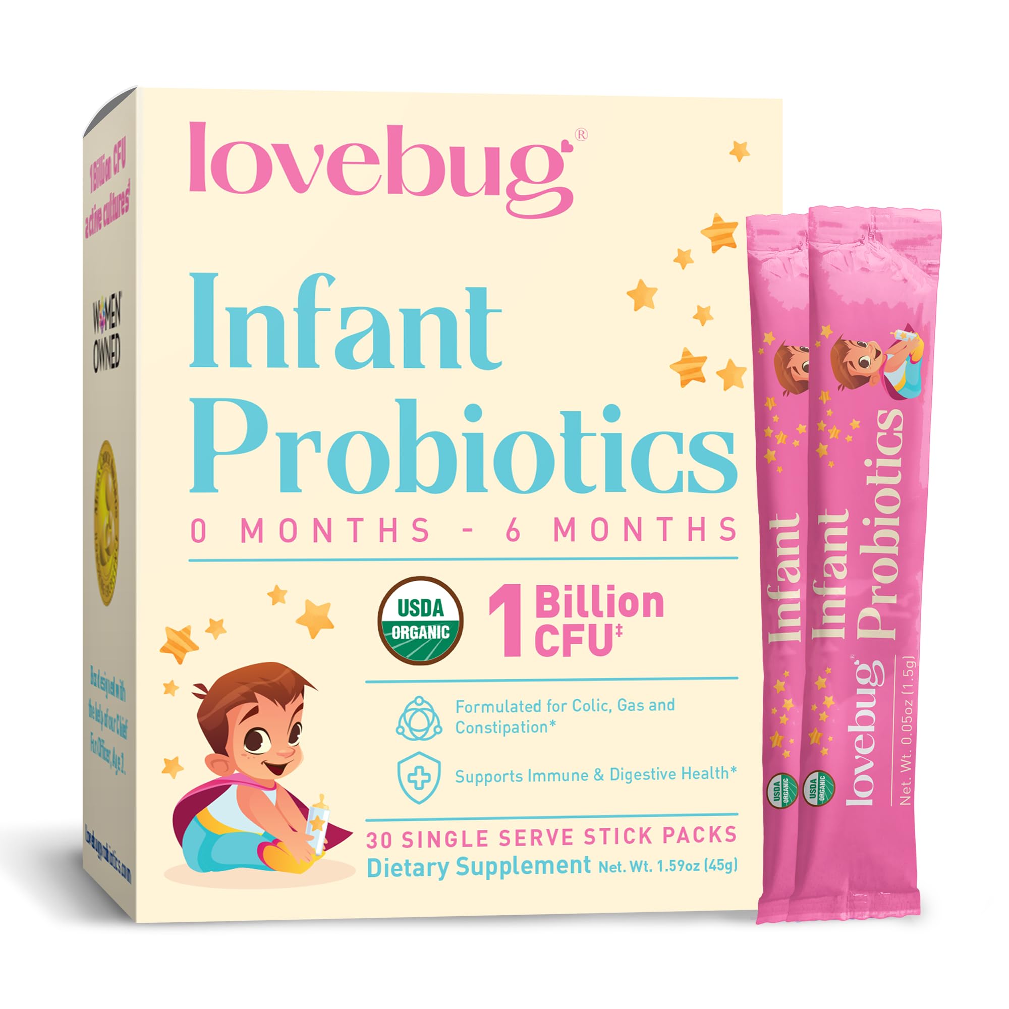 LOVEBUG Probiotic Powder for newborns 0-6 months front view