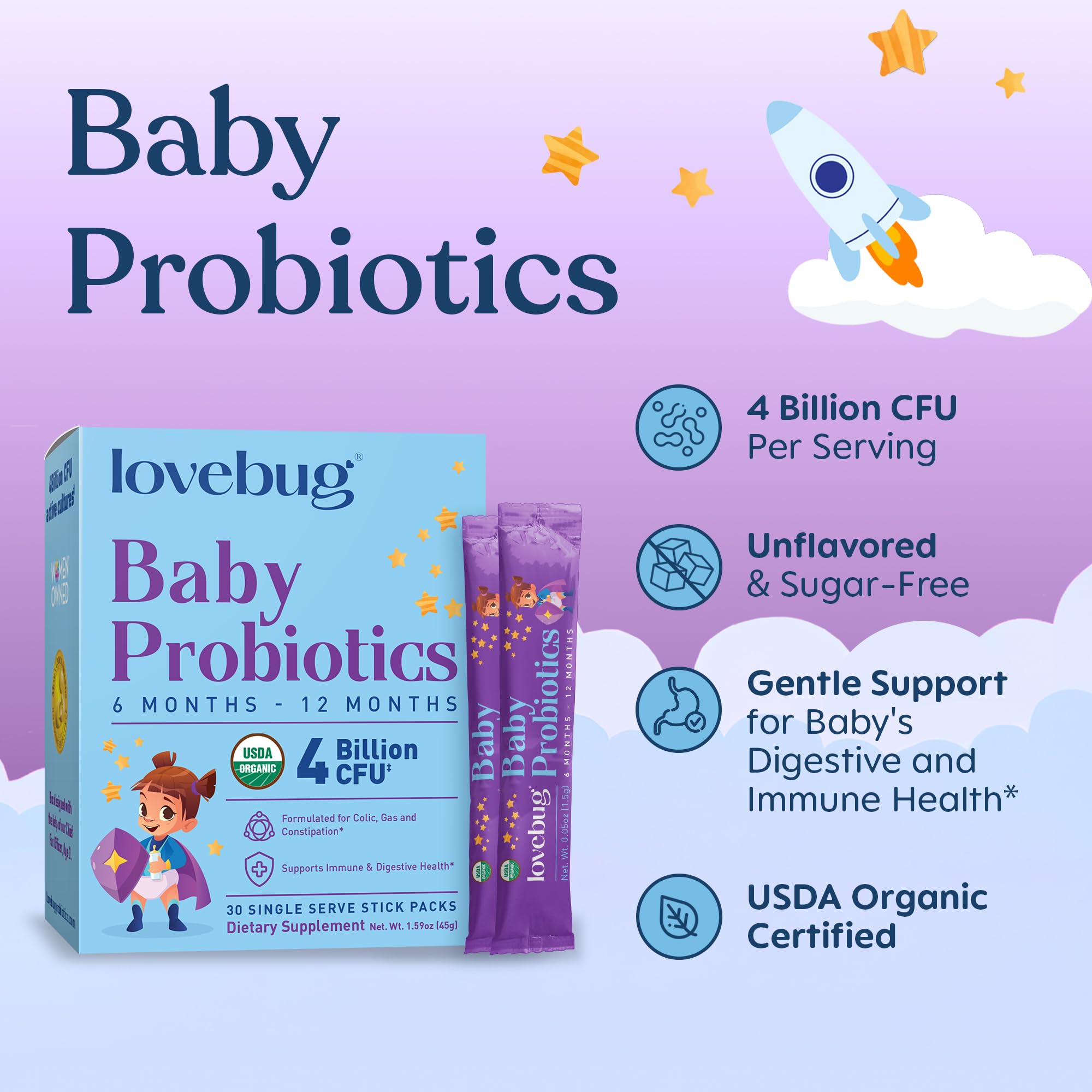LOVEBUG Probiotic Powder packaging with ingredient list