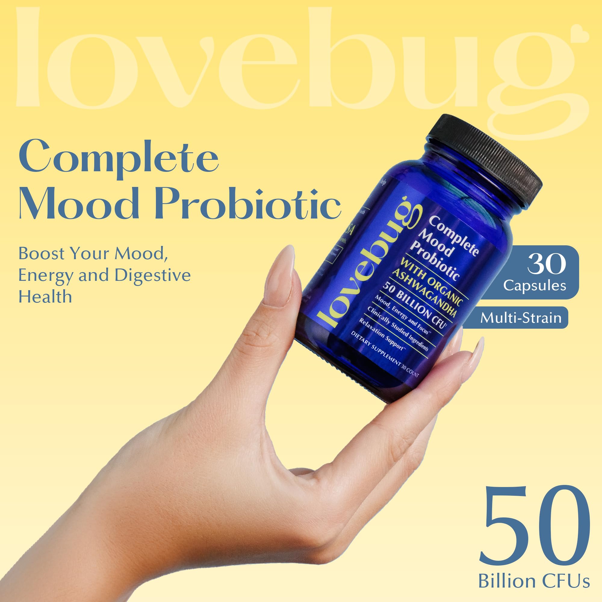 LOVEBUG Probiotic Supplement back view with ingredient list