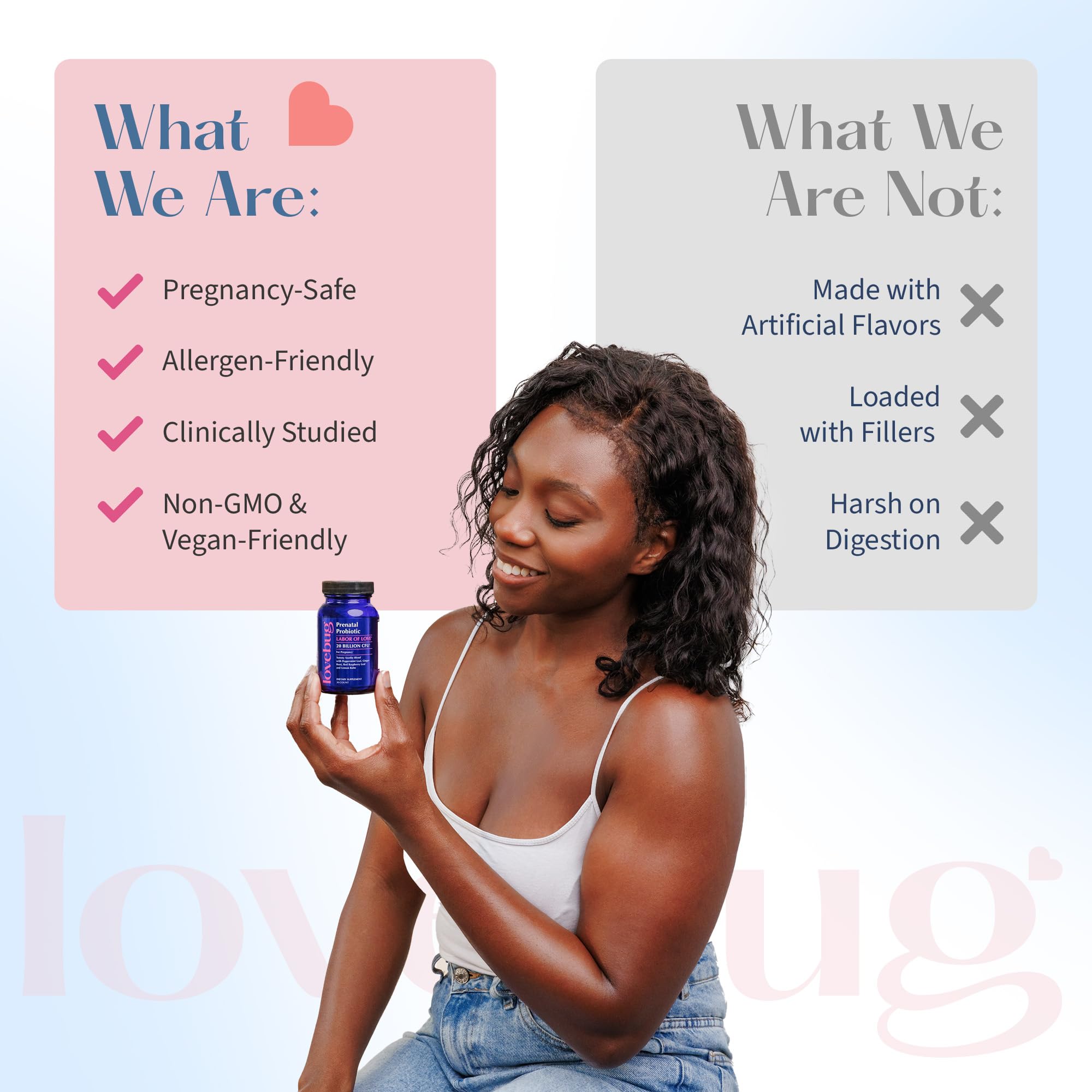 LOVEBUG Probiotics for Infants back view with nutritional information