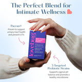LOVEBUG Yeast & Vaginal Probiotics packaging with ingredients list